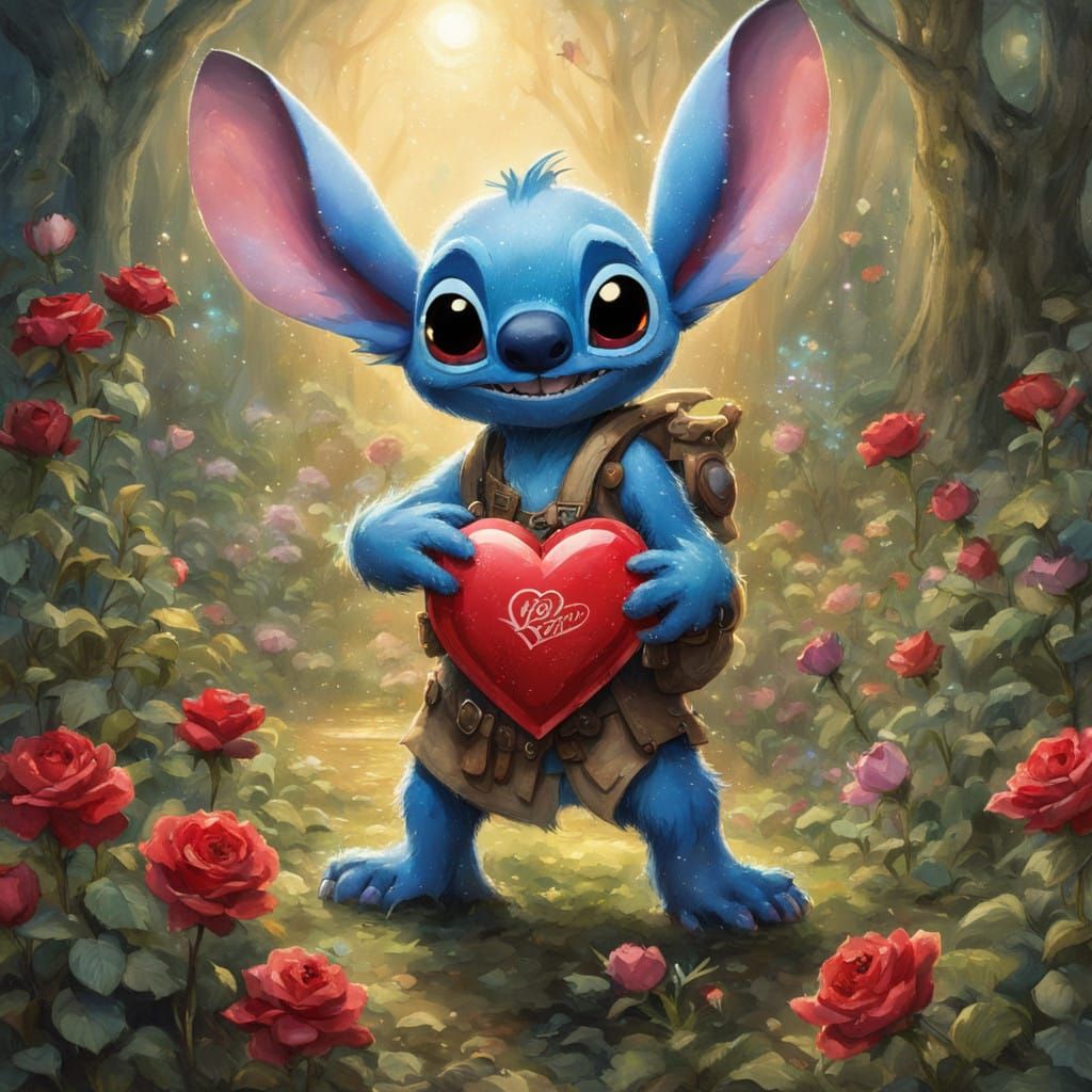 Stitch Celebrates Enchanted Valentine's Day in Whimsical Gar...