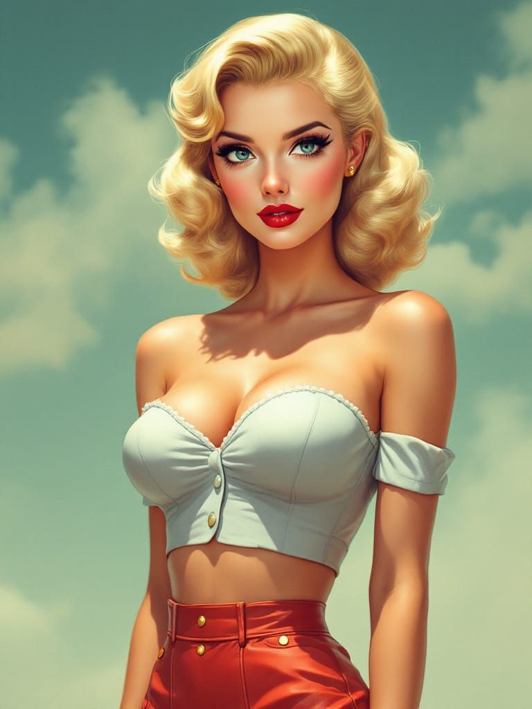 Luminous Anime Portrait of 1950s Pin-Up