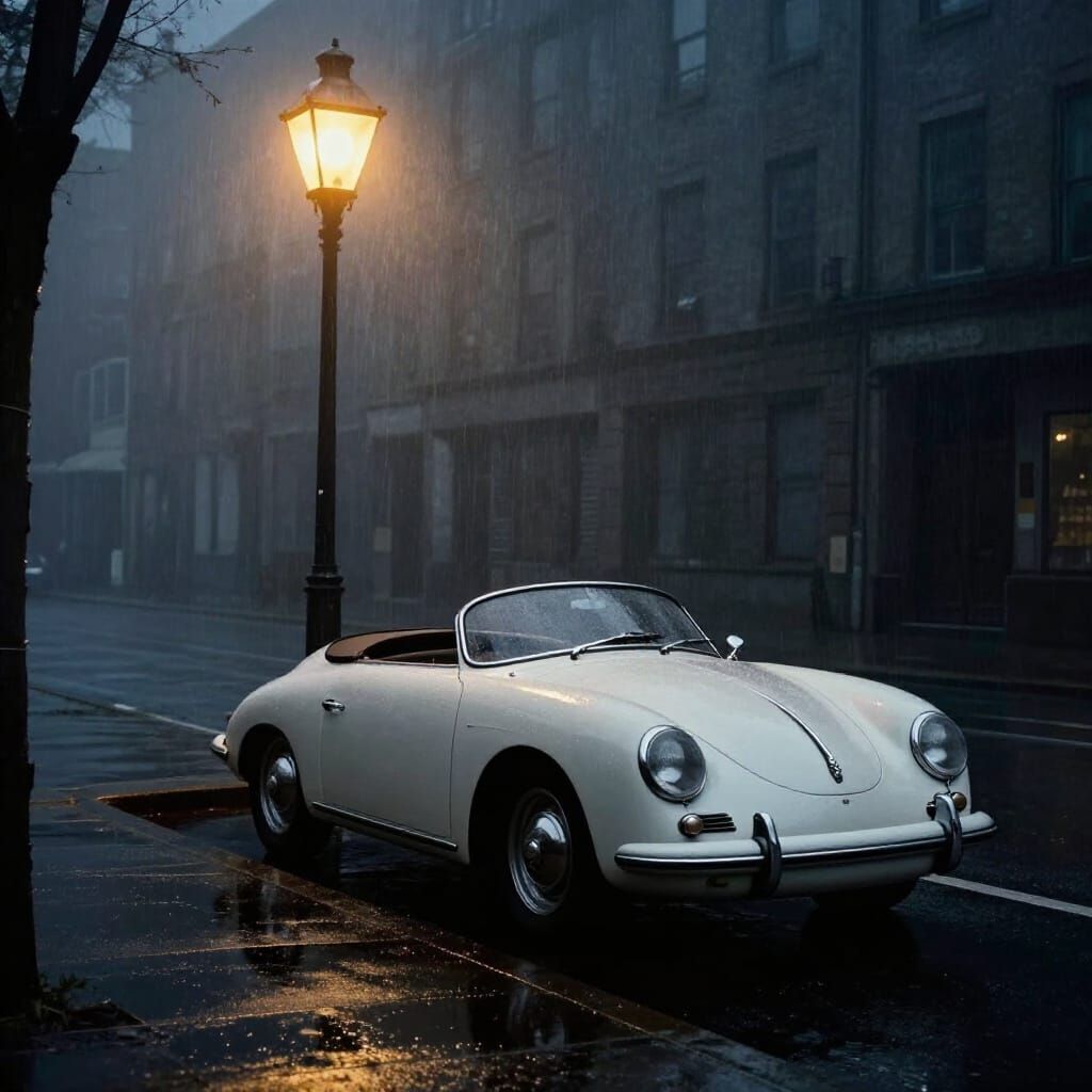 1950s Porsche Speedster in Moody Film Noir Cityscape