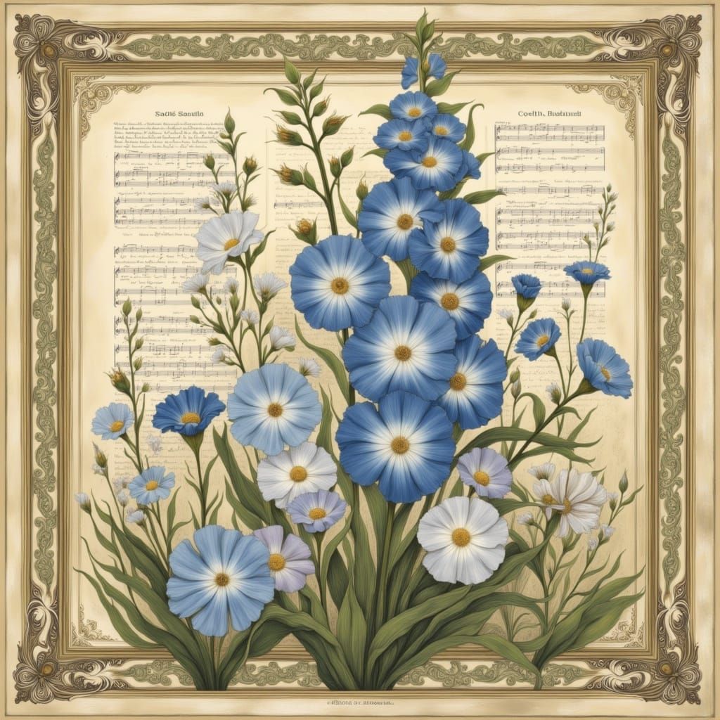 Botanical Delphinium in Mixed Media Collage