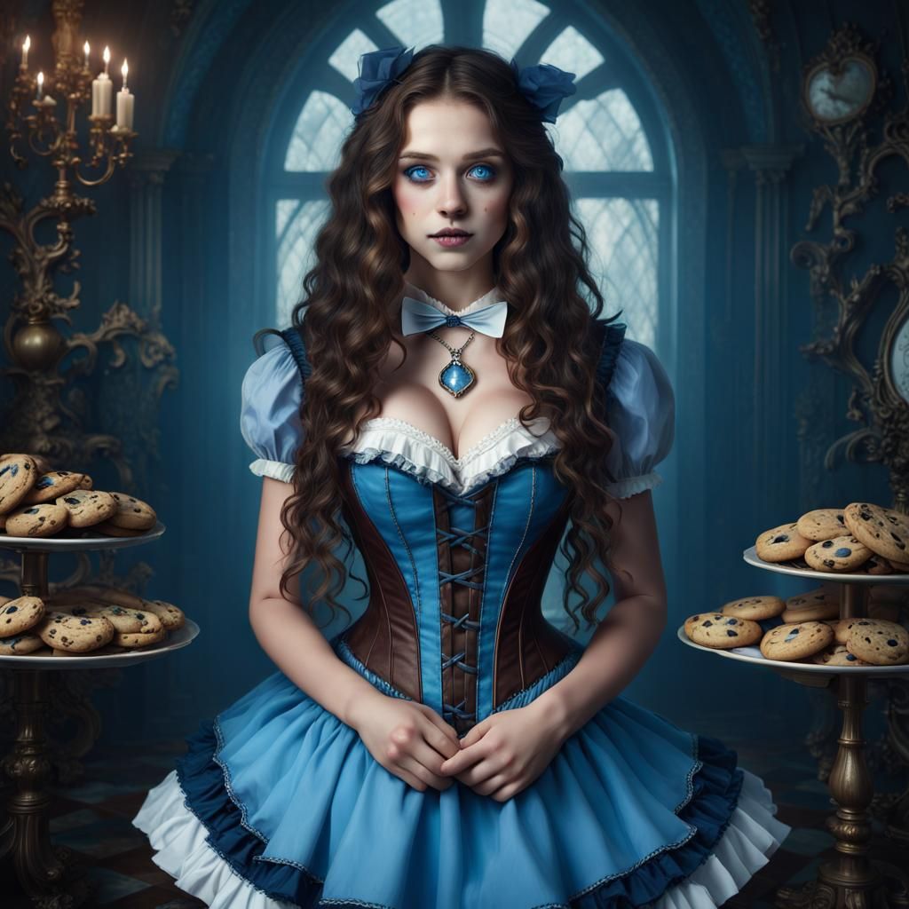 Alice in Wonderland with Haunted Look, Detailed Digital Pain...