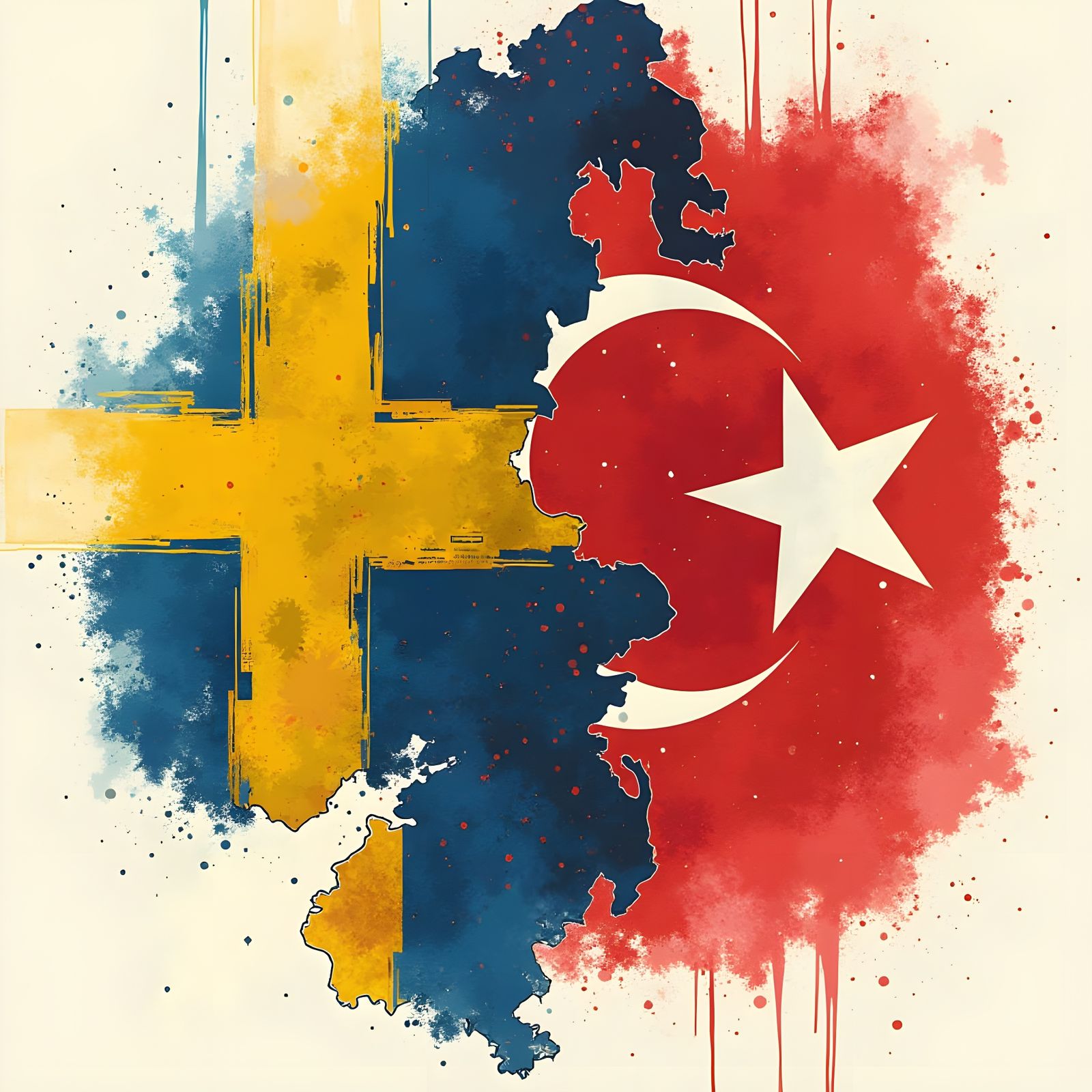 Sweden Map with Turkish and Swedish Flags in a Unique Symbol