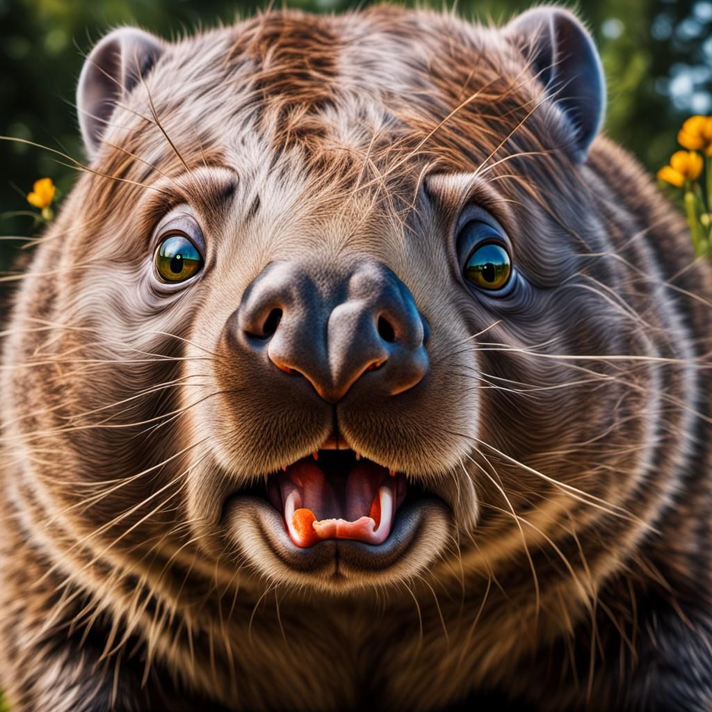 realistic fisheye photo of a wombat