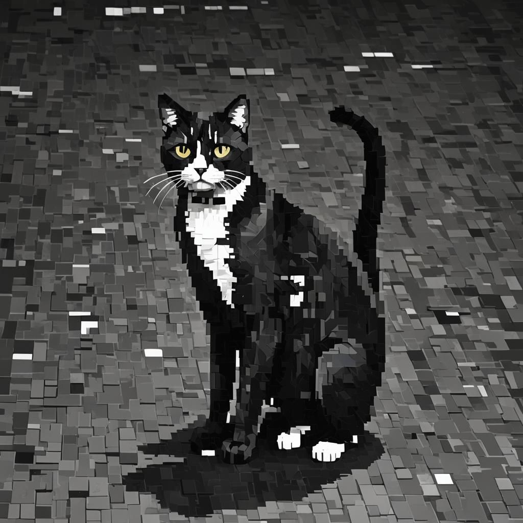 Film Noir Pixel Cat in Retro Style