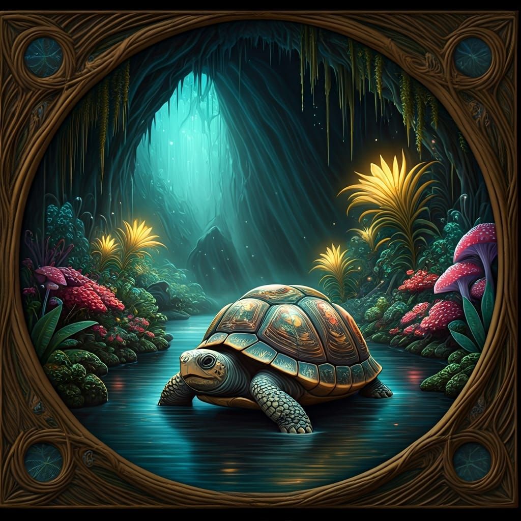 Gemstone Turtle in Luminous Cavern: Fantasy Art