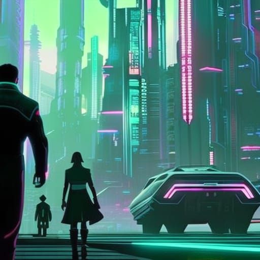 Cyberpunk Cityscape with Neon Lights and Urban Activity