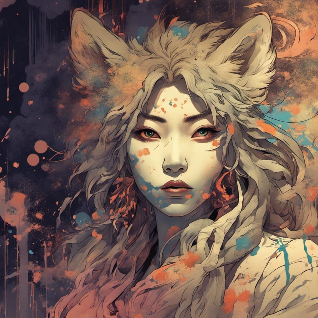 Asian Wolf Woman Yokai in Volumetric Lighting