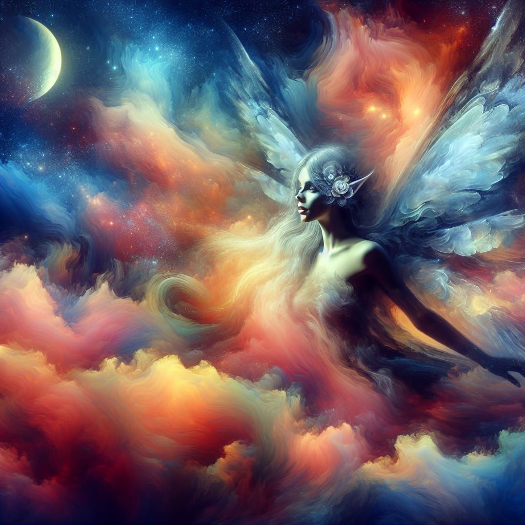 Alluring Fairy Soaring in a Vivid Sky