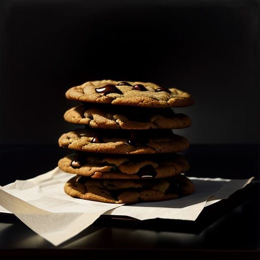 Golden Brown Cookies in Hyperrealistic Darkness