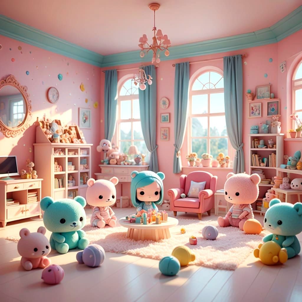 Vibrant Chibi Babies at Play in a Whimsical Toddler Group