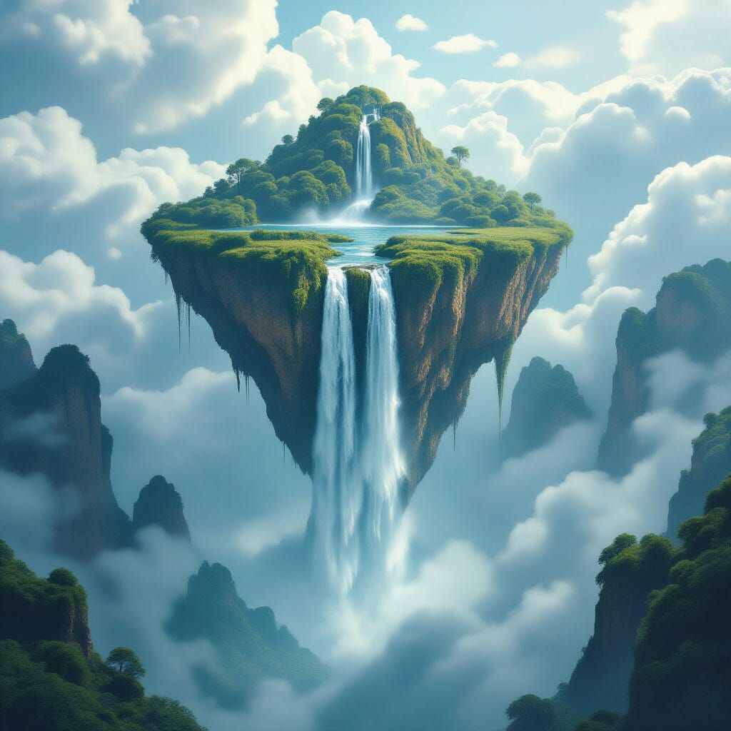 Majestic Floating Islands with Cascading Waterfalls