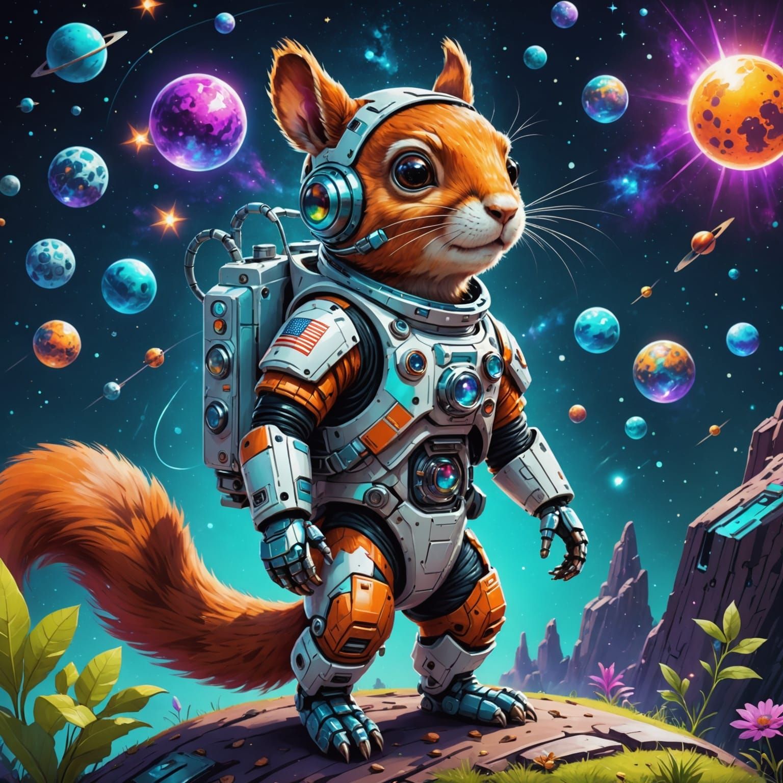 Astronaut Robot Squirrel in Holographic Style