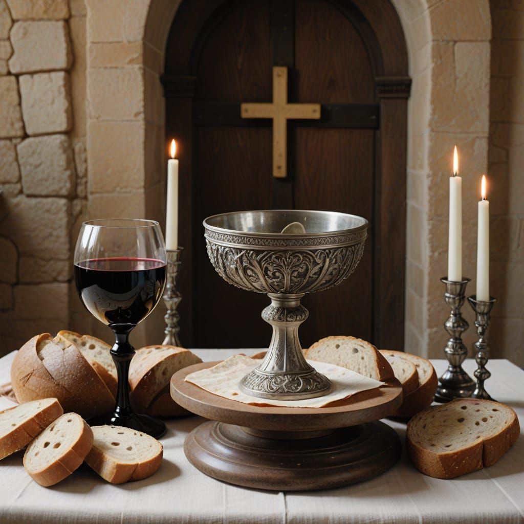 Chalice with Bread and Wine on Altar