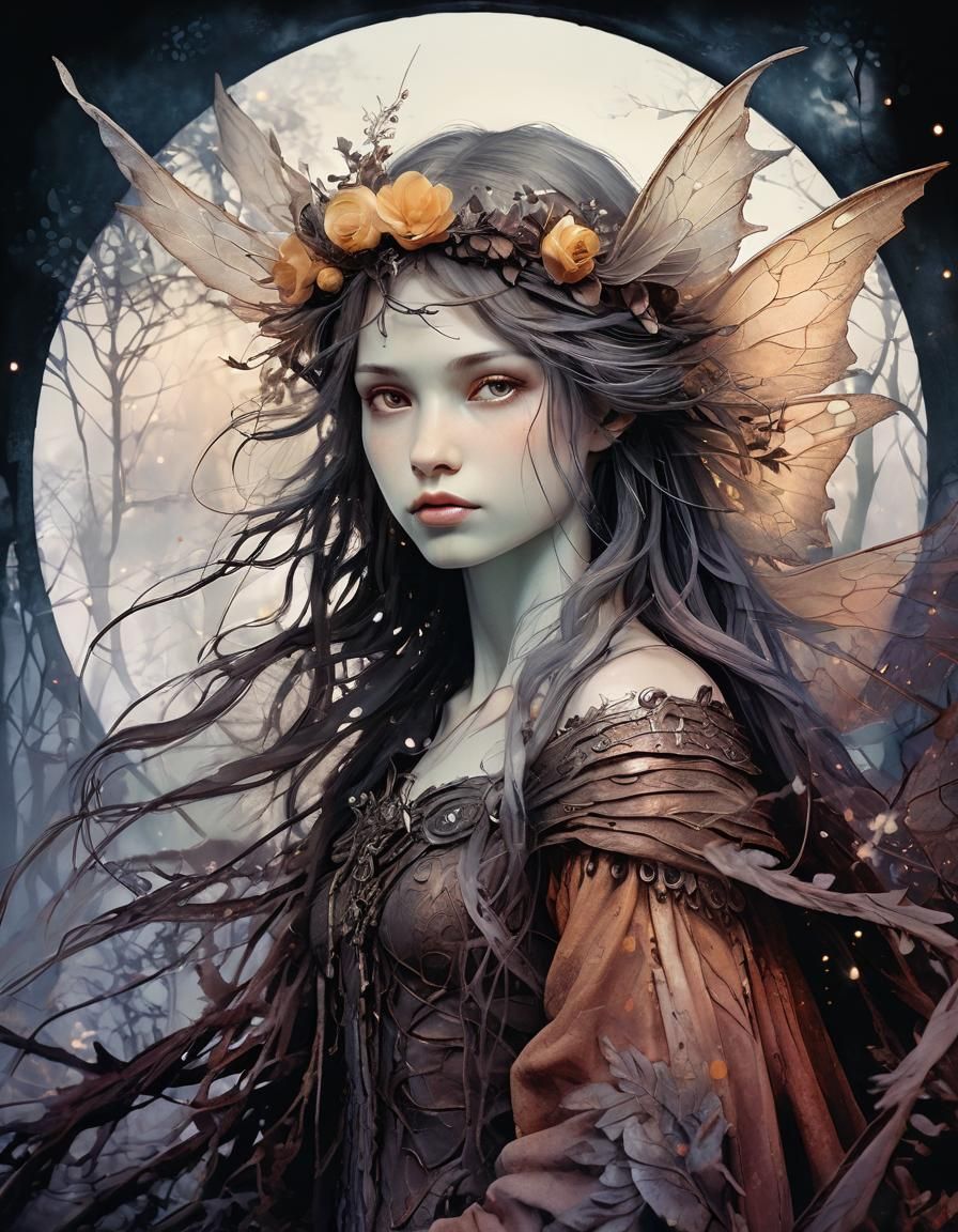 Ethereal Fairy Portrait in Dark Fantasy Style