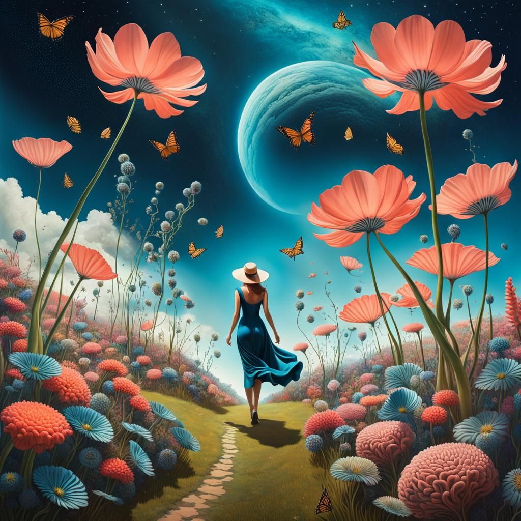 Walking the giant flower path