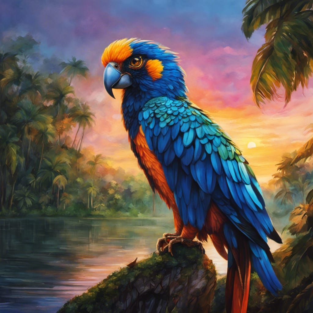 Colorful Harpy by the Amazon River in Watercolor