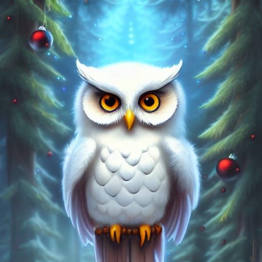 Christmas Elf Owl Cartoon in Digital Painting Style