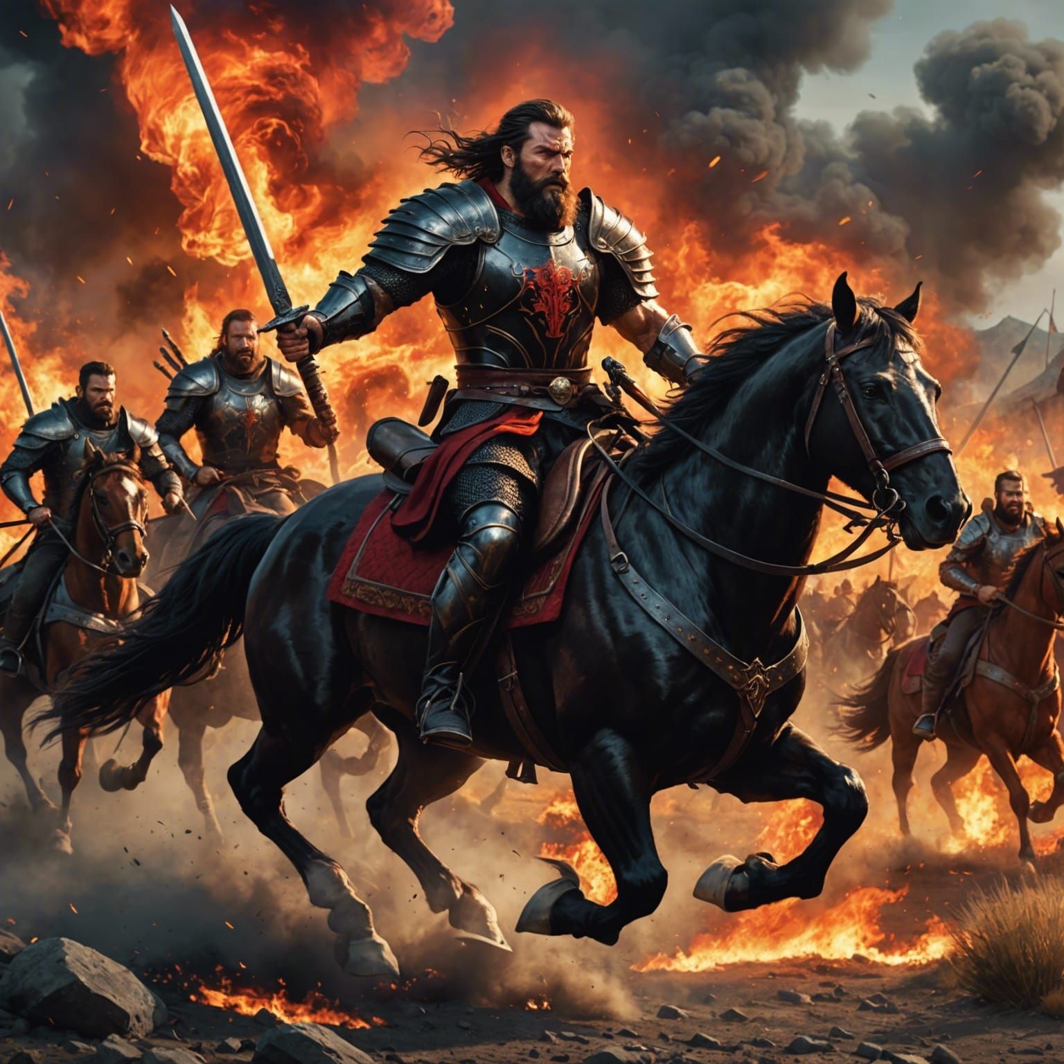 Armored Warrior on Horseback Charging into Battle