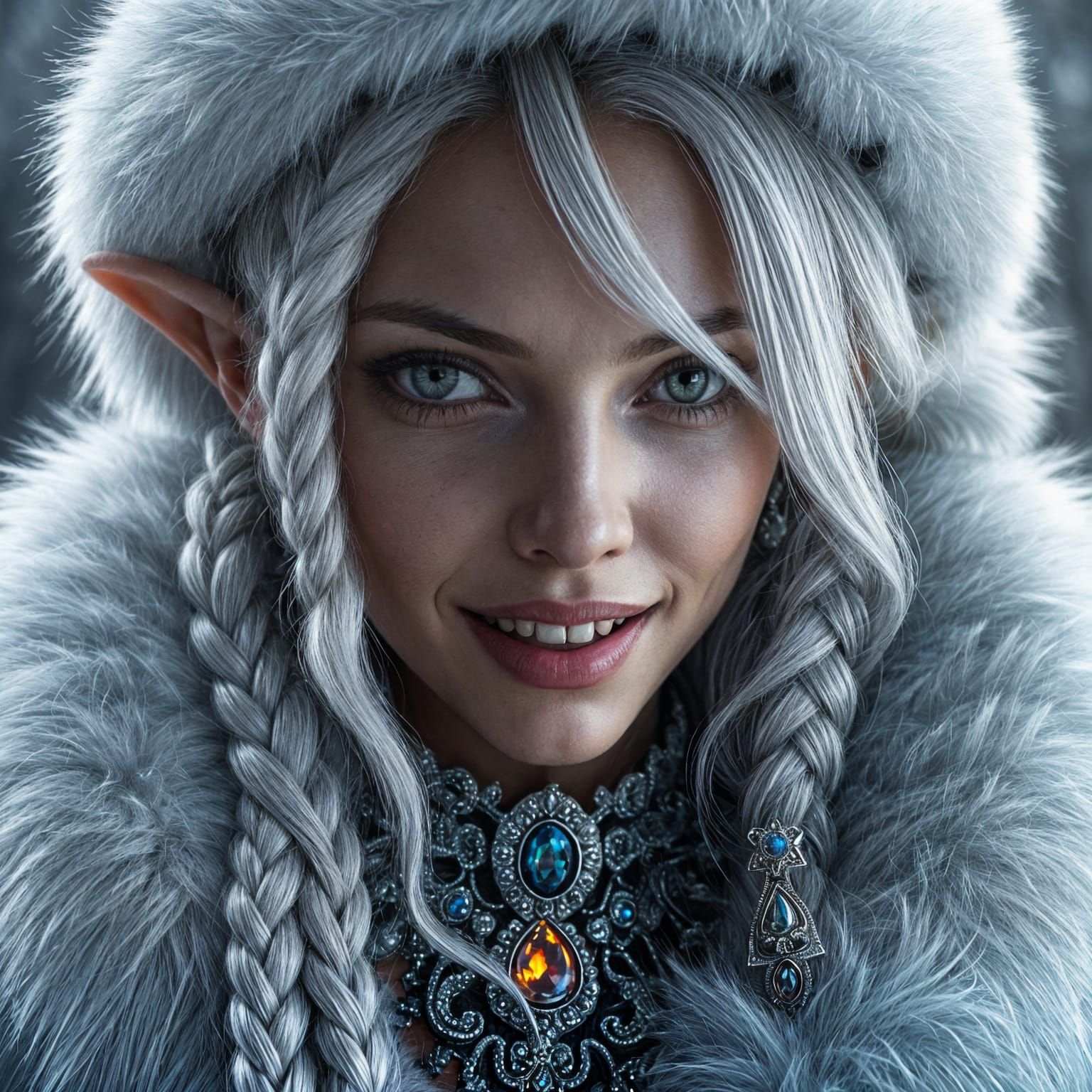 Glamorous Elf Woman in Luxurious Fur Attire