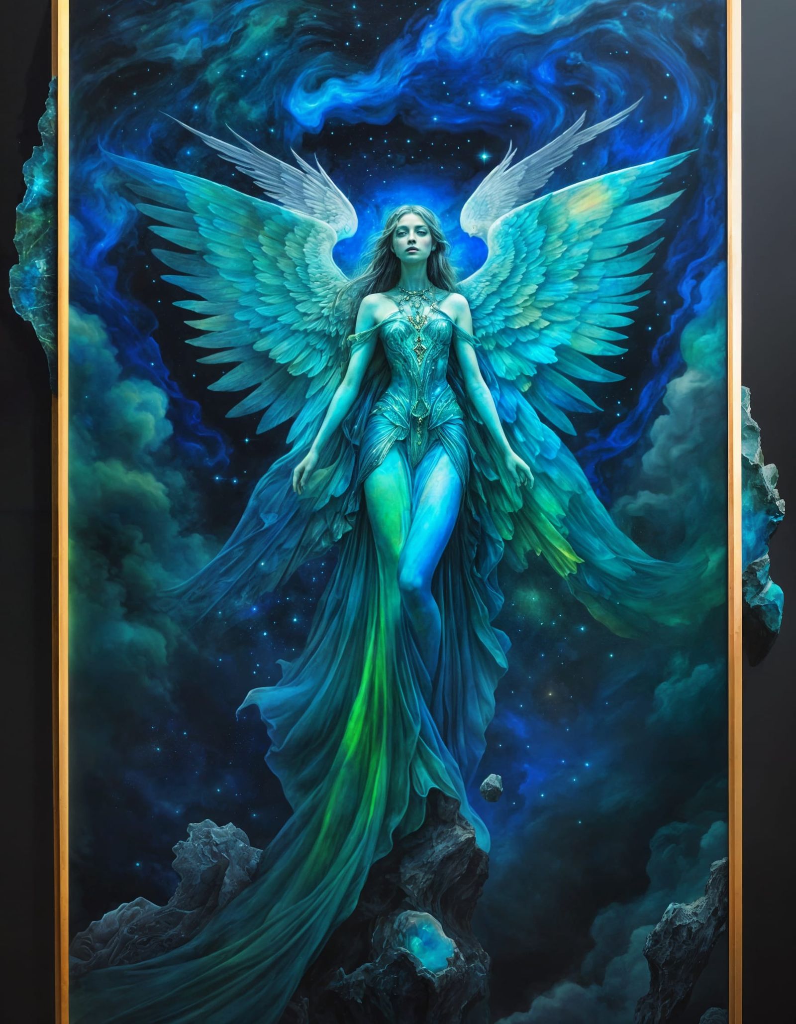 Surrealist Gemstone Woman in Cosmic Dreamscape