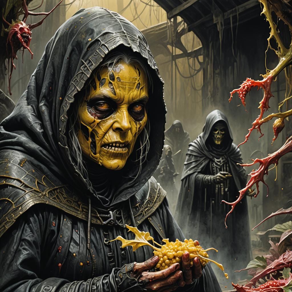 Woman Splattered with Food in Dark Fantasy Art