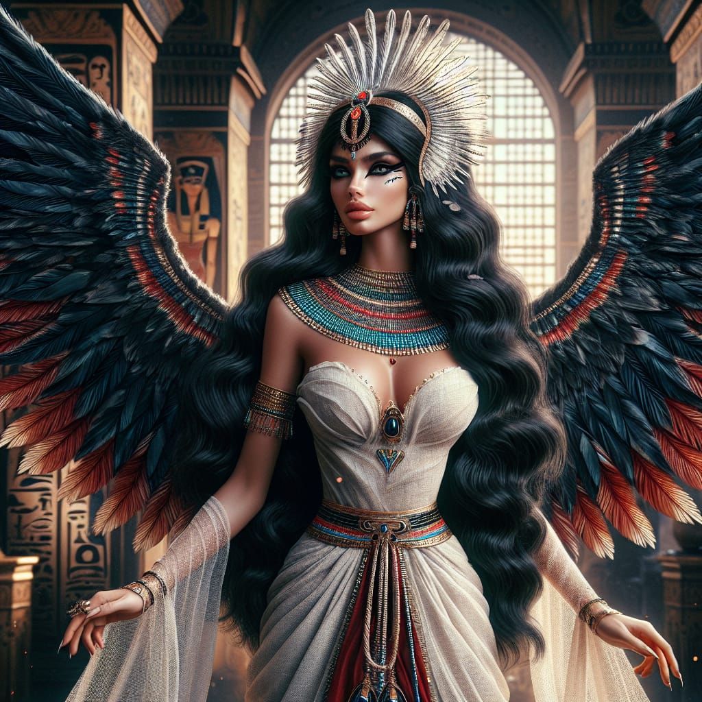Egyptian Goddess Nekhbet in Majestic Throne Room Attire