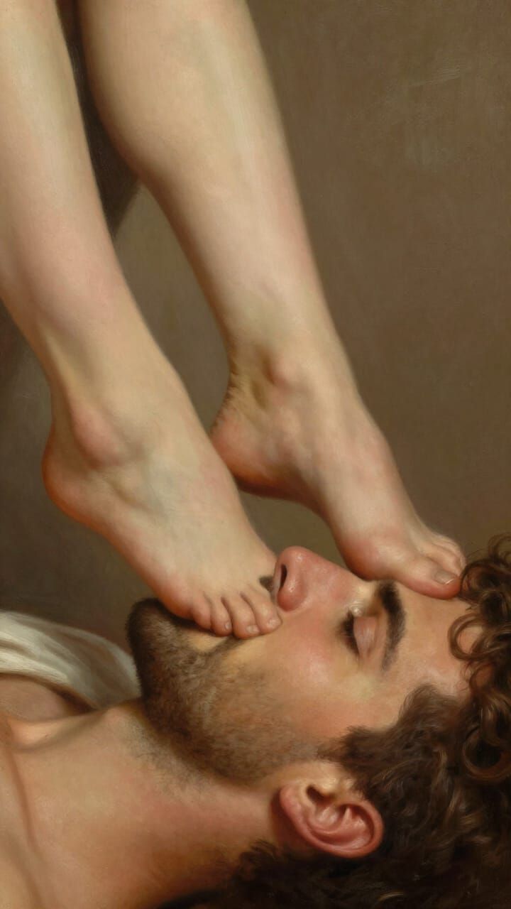 Tender Intimacy: Woman's Feet on Man's Face
