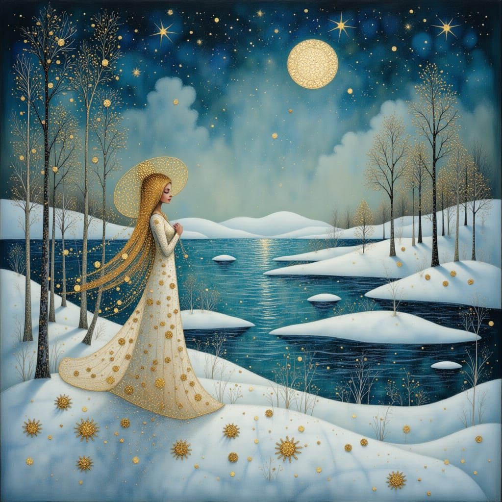 Arctic Woman Under Starry Sky, Gurney Style