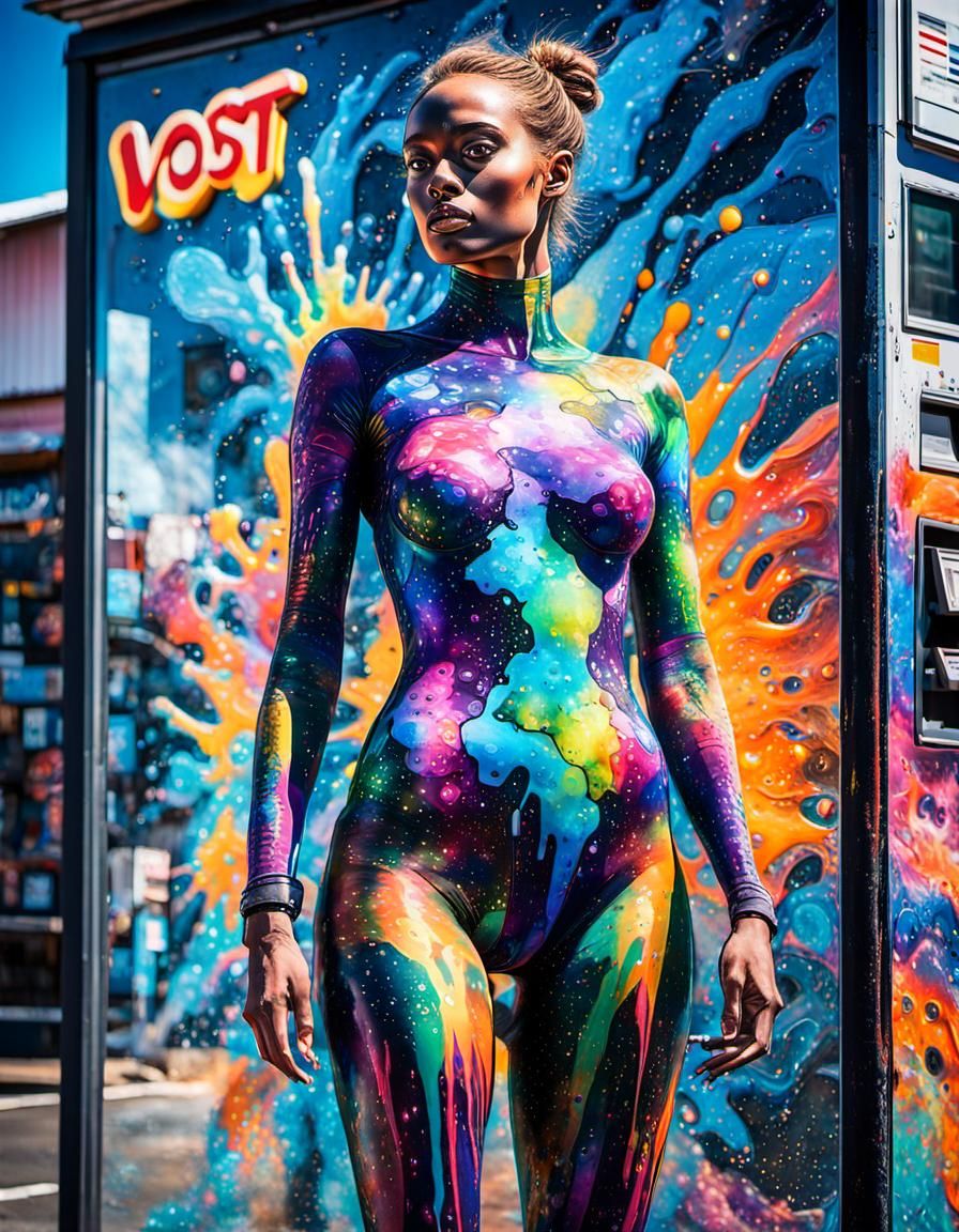Fractal Bodysuit Street Art in Cyberpunk Style