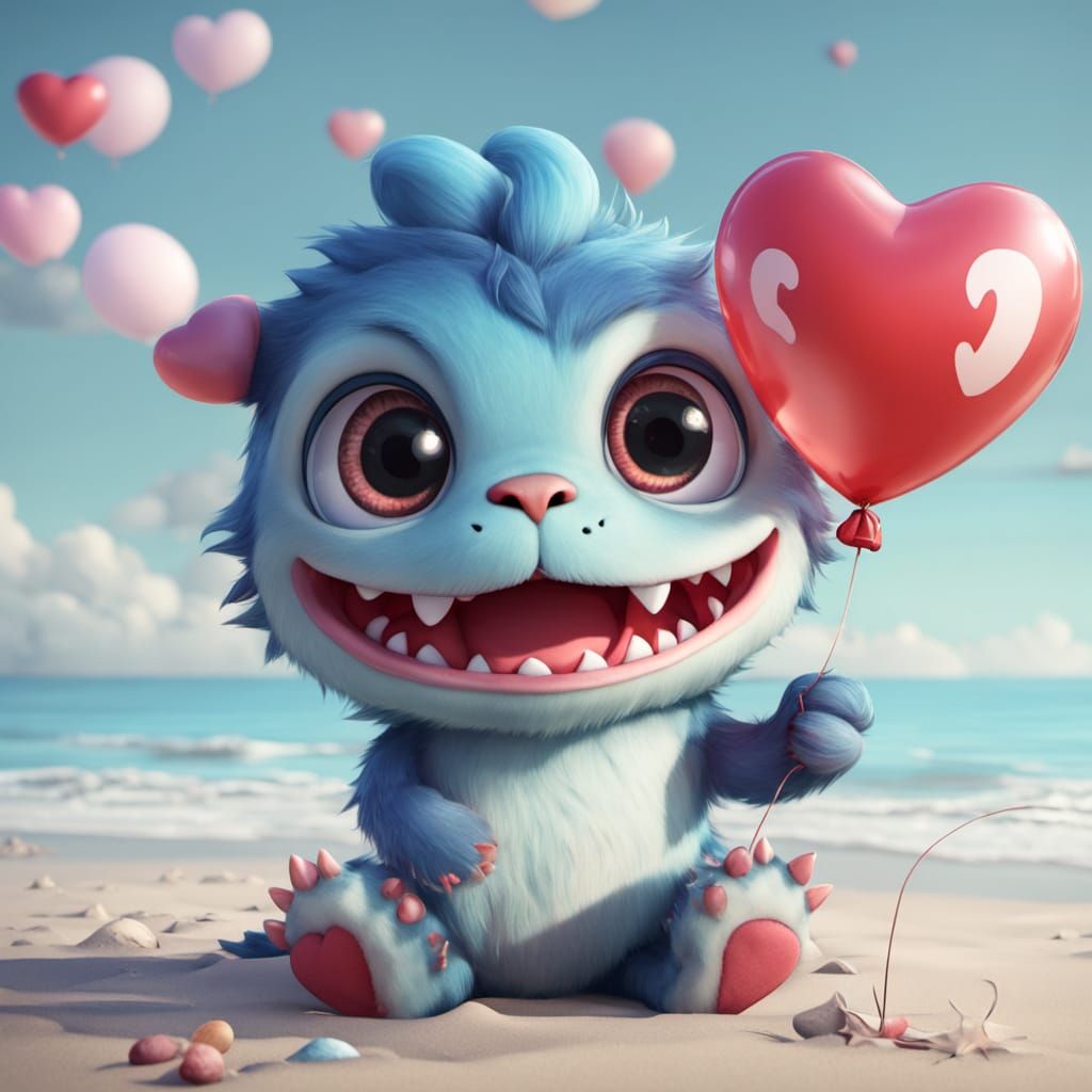 Kawaii Monster with Balloon in Pixar Style 3D