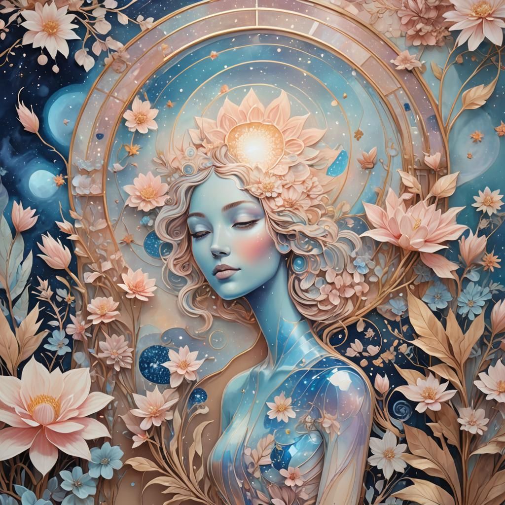 Floral Glass Fresco in Pastel Palette