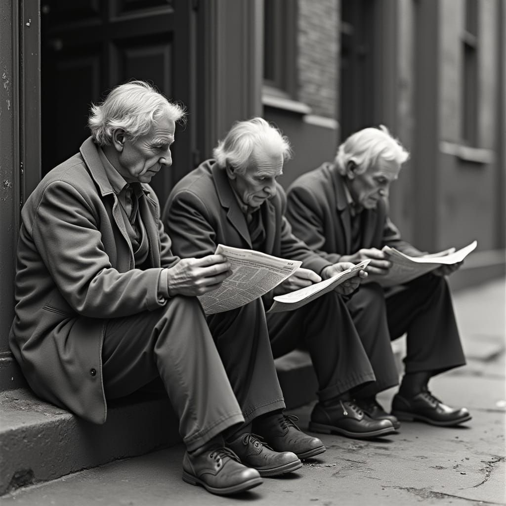 Hyper Realistic Portrait of Three Old Men on a Stoop