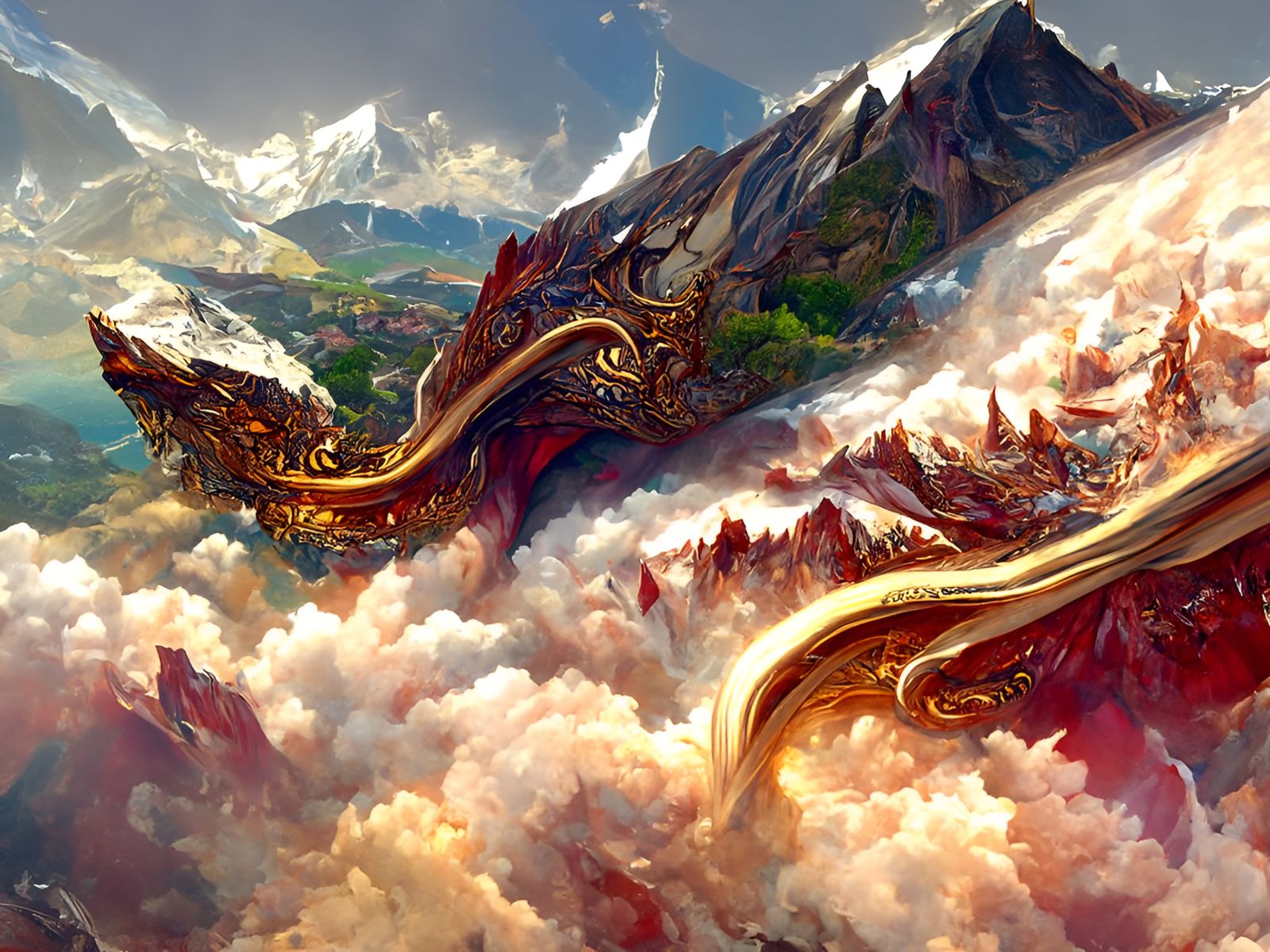 Fantasy Dragon on Mountain, Digital Illustration