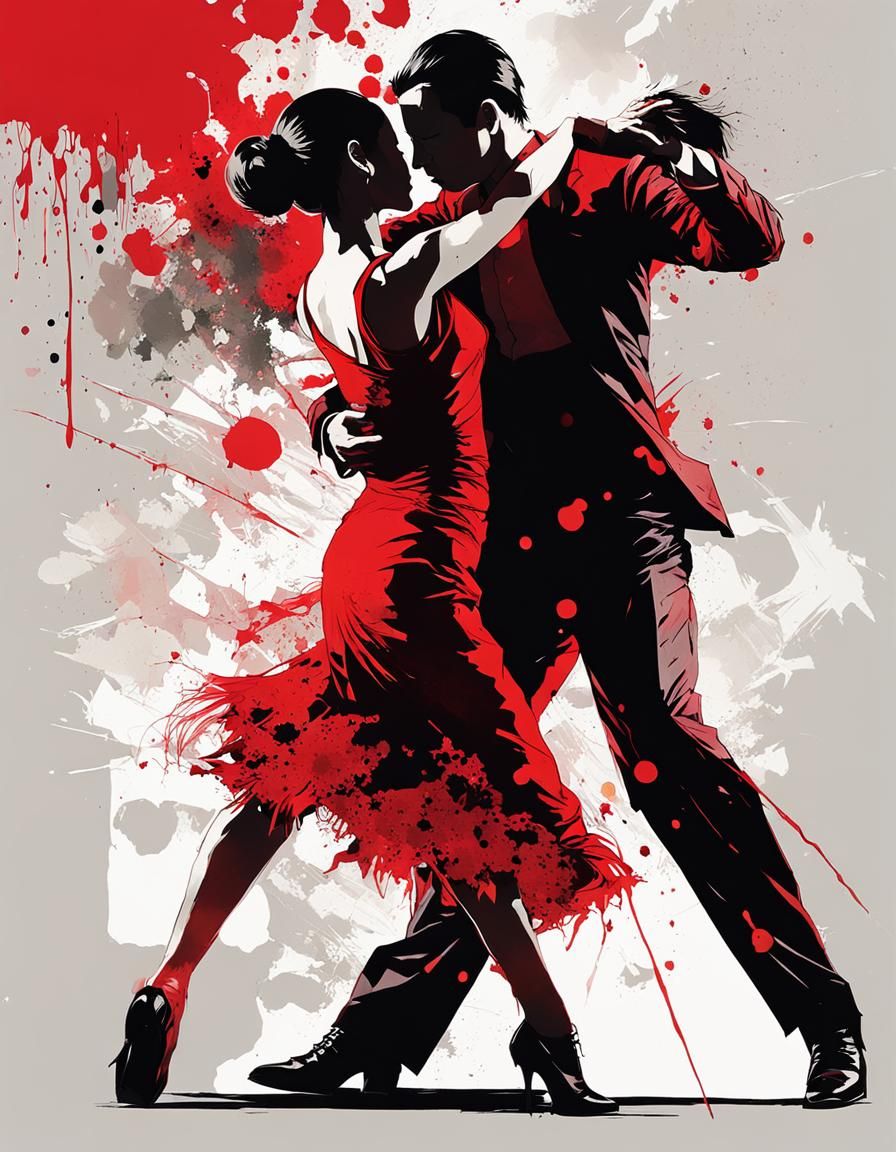 Red Tango Dancers with Ink Splatter Effect