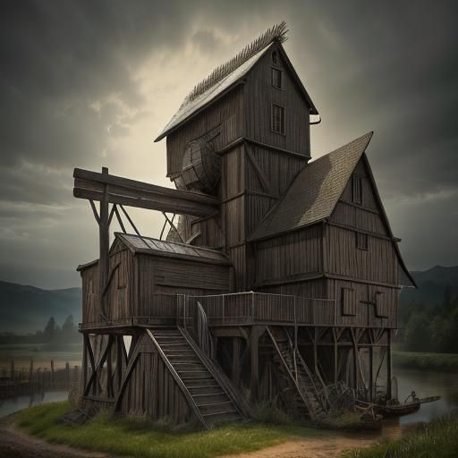 Medieval Water Powered Grain Mill in HDR