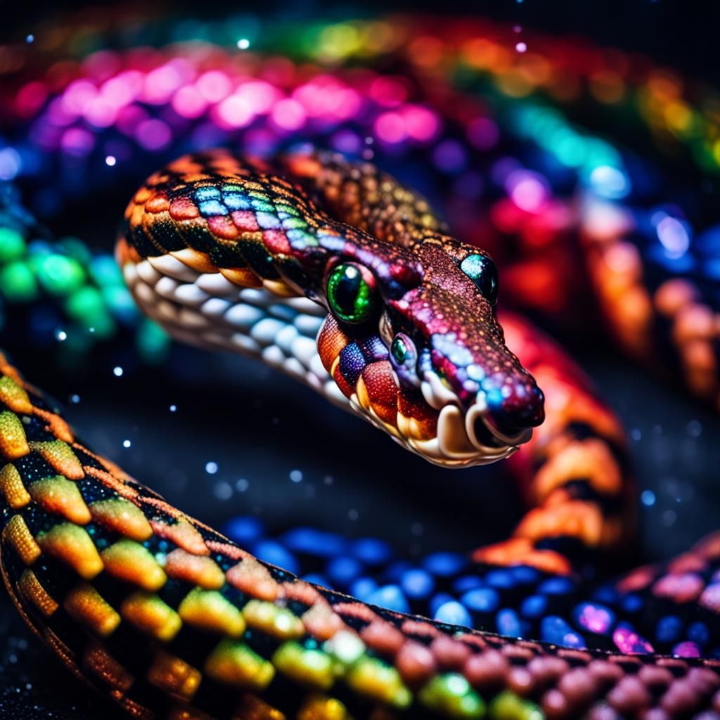 Rainbow Glitter Snake Among the Stars