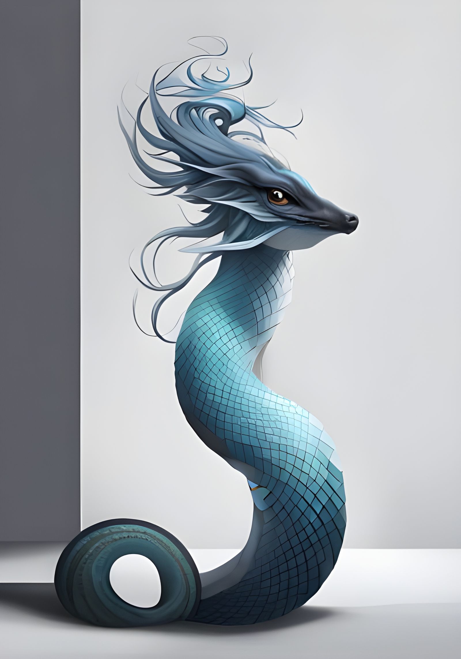 Mystical Sea Serpent Concept Art in Iridescent Blue