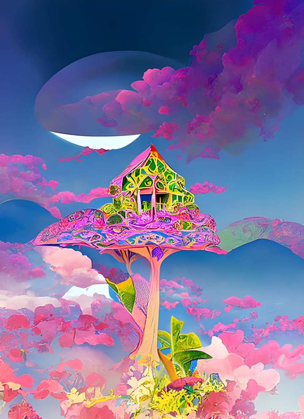 Enchanted Treehouse in Whimsical Cel-Shaded Forest