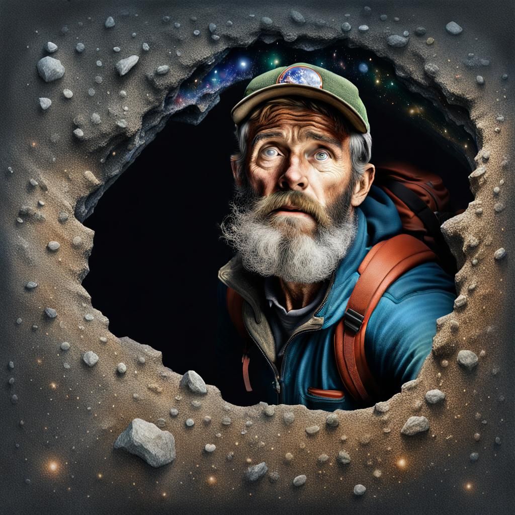 Hiker Enters a Universe Portal in Photorealistic Style