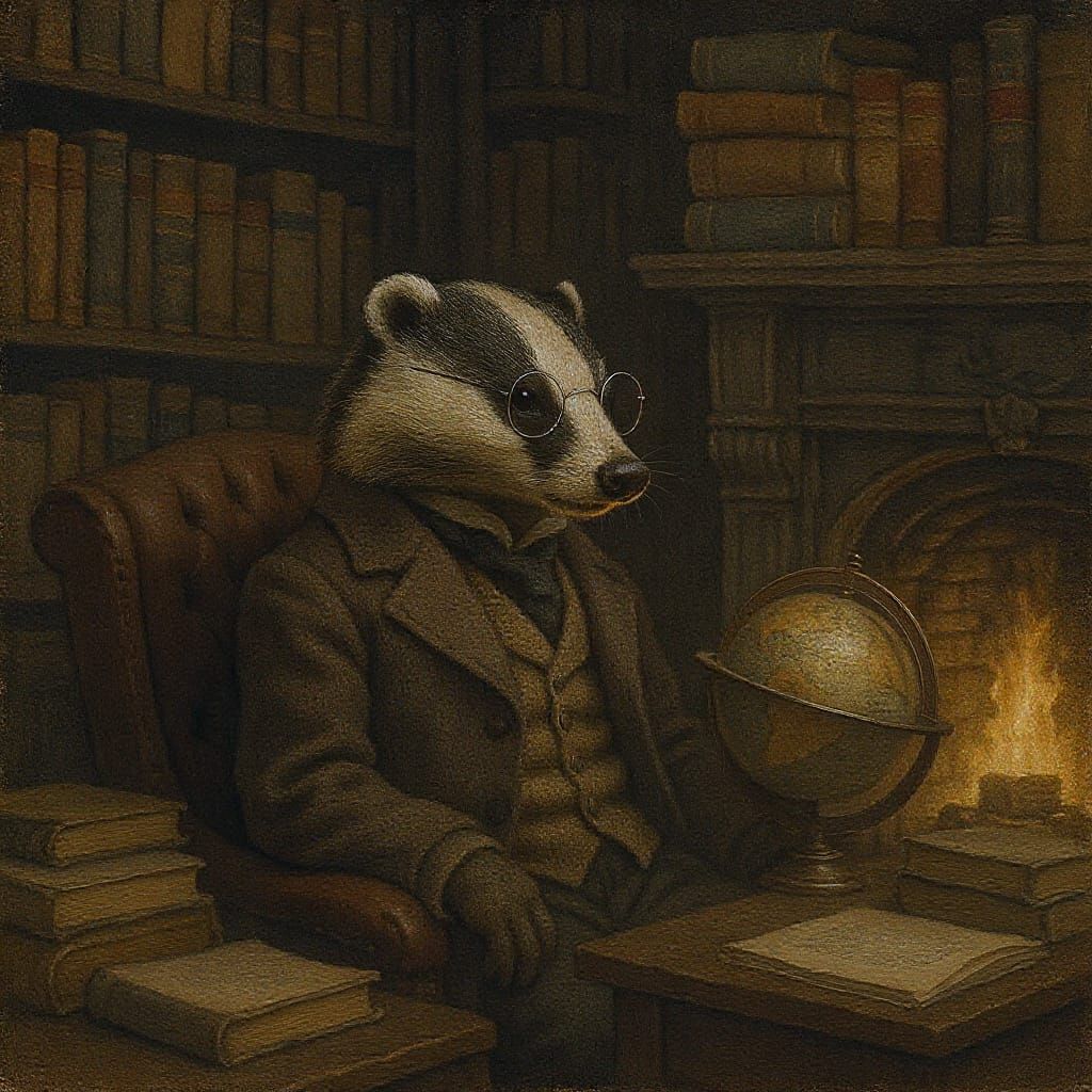 Victorian Badger Gentleman Inspects Celestial Globe