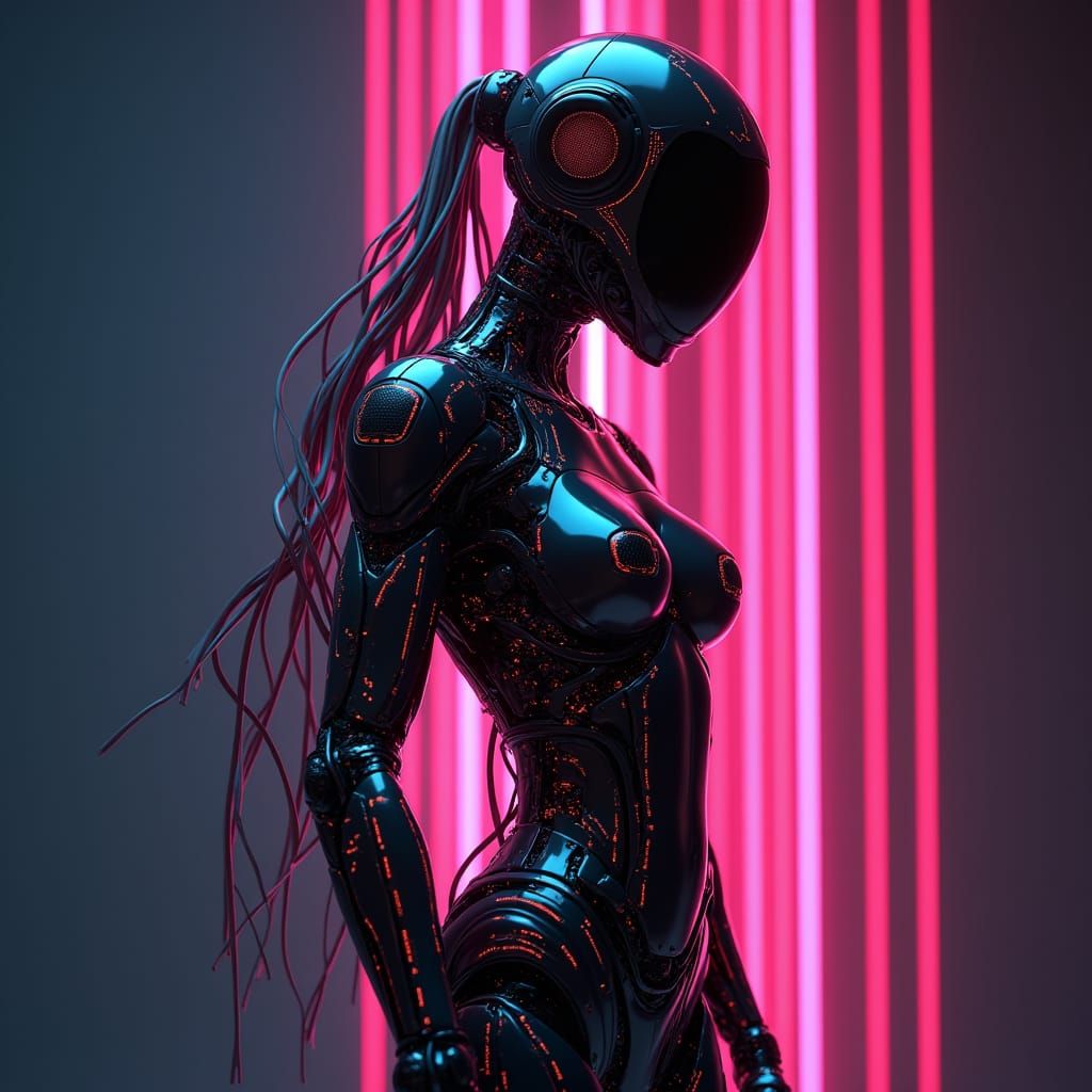 Sleek Cyborg with Neon Lights in Cyberpunk Style