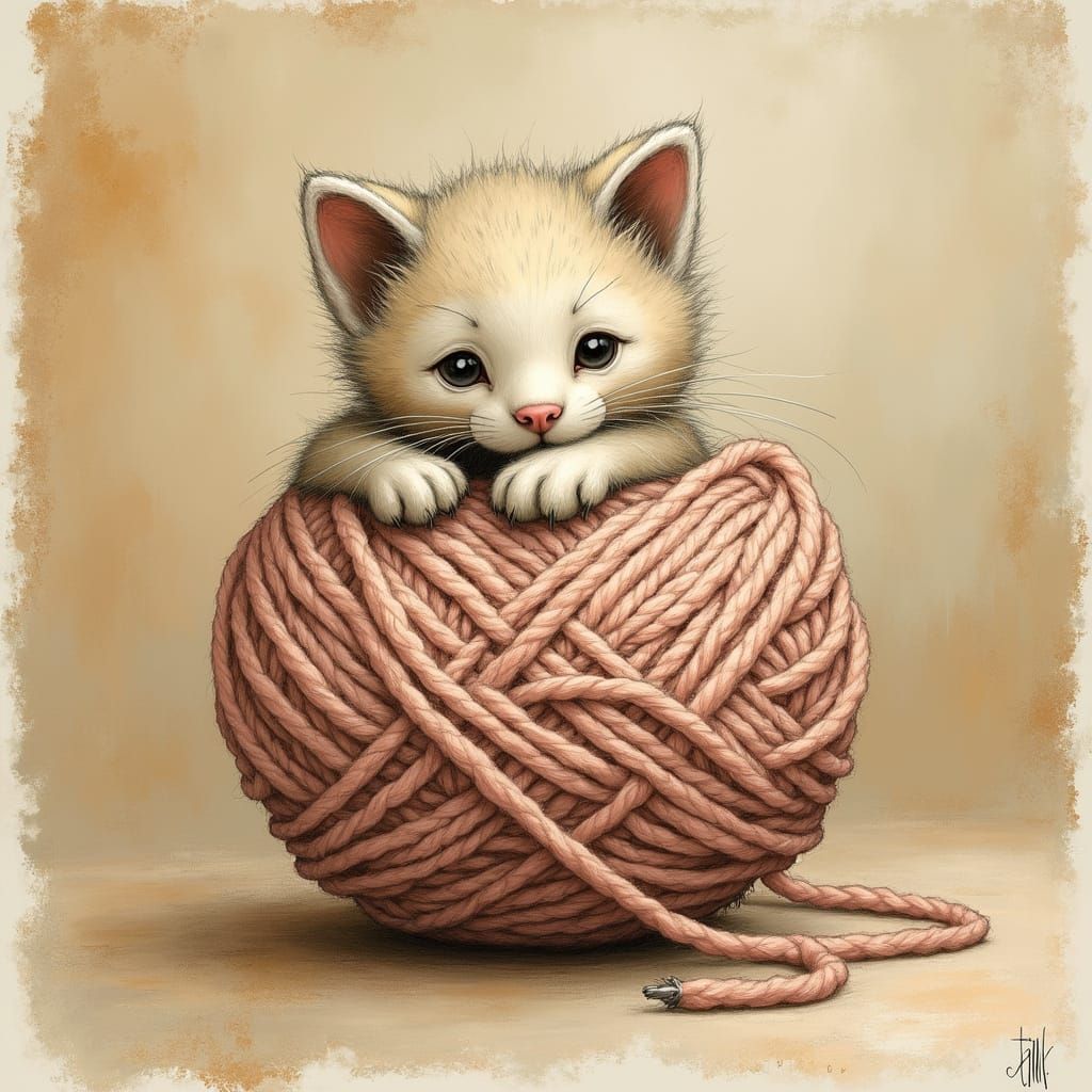 Whimsical Charcoal Kitten Knitted from Yarn