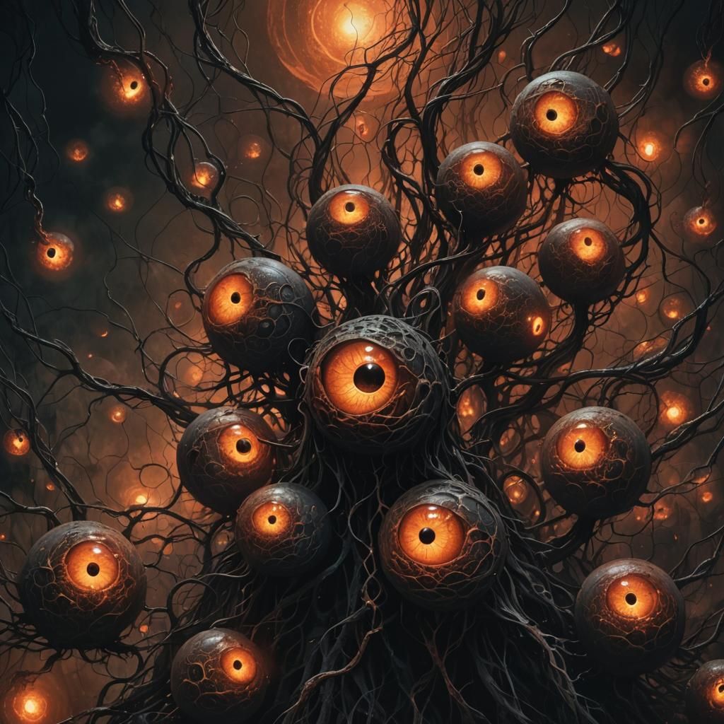 Glowing Orbs in Dark Fantasy Illustration