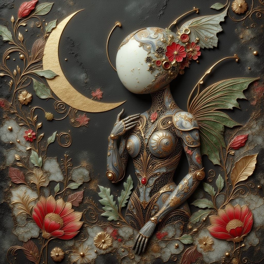 Floral Robot in Bioluminescent Field as Digital Art