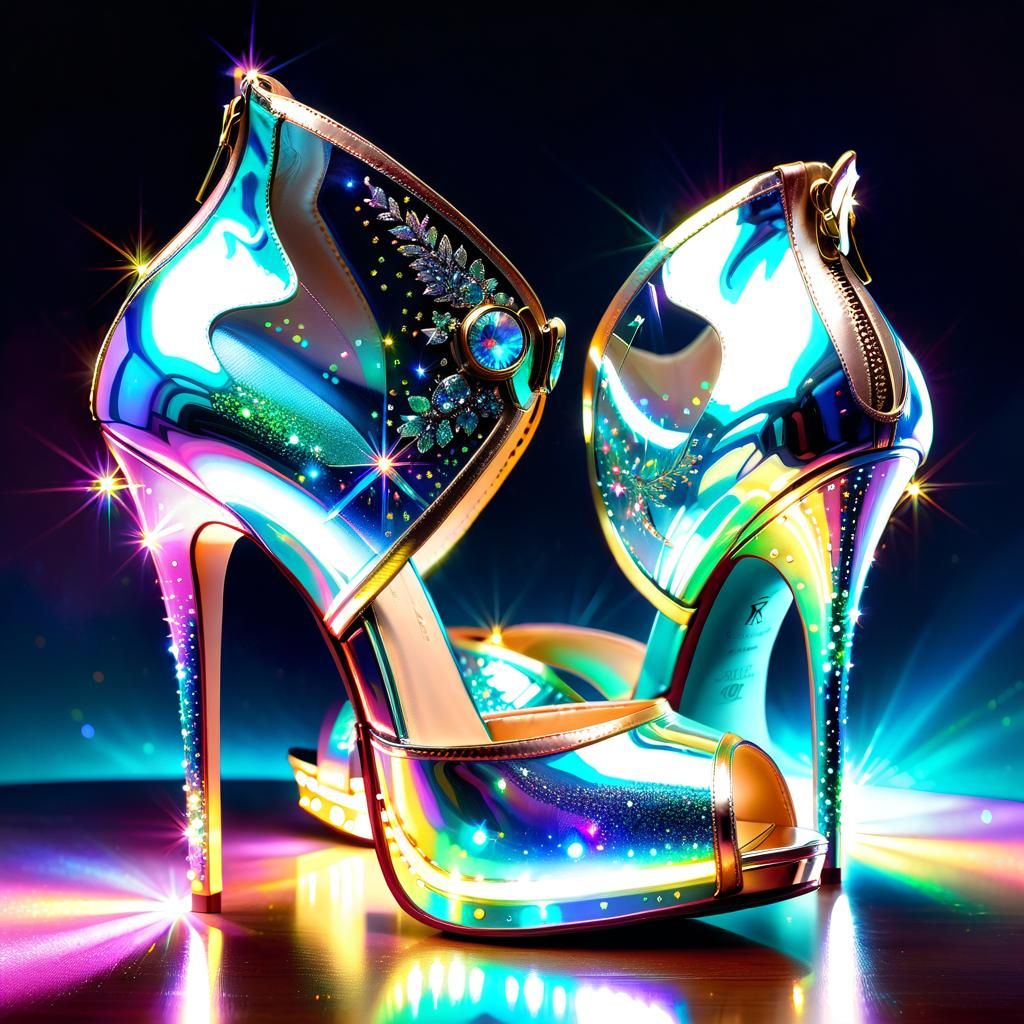 Holographic High Heels in Sparkling Watercolor Style
