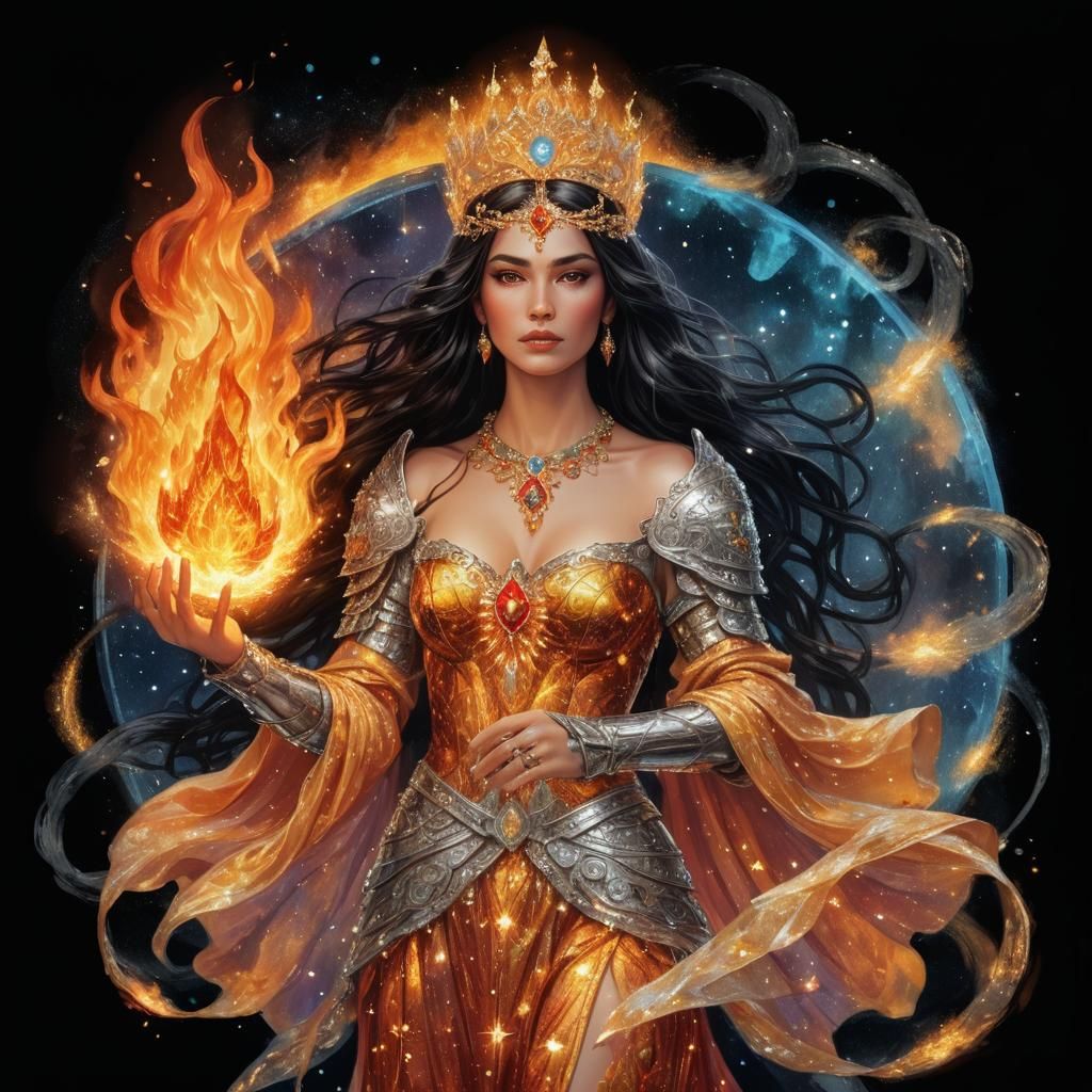 Fire Goddess in Astral Cosmic Illustration