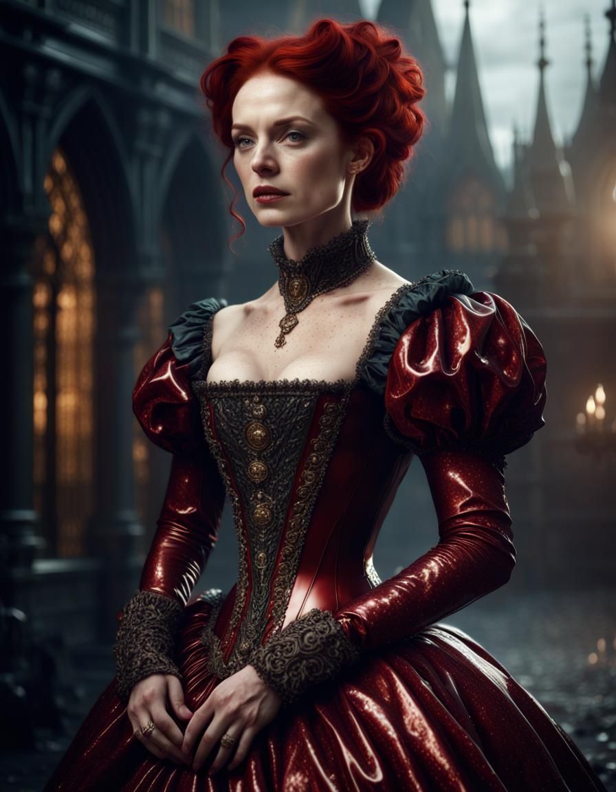 Woman in Latex Elizabethan Dress: Digital Painting