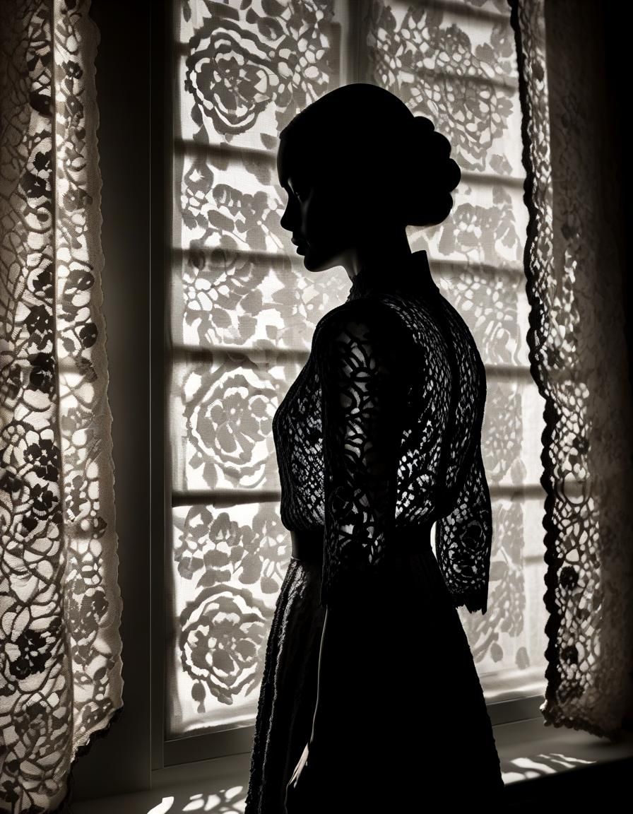 Monochromatic Portrait with Floral Shadow Patterns