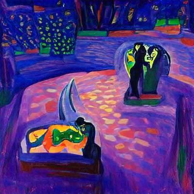 Lovers' Duel at Night in Fauvist Style