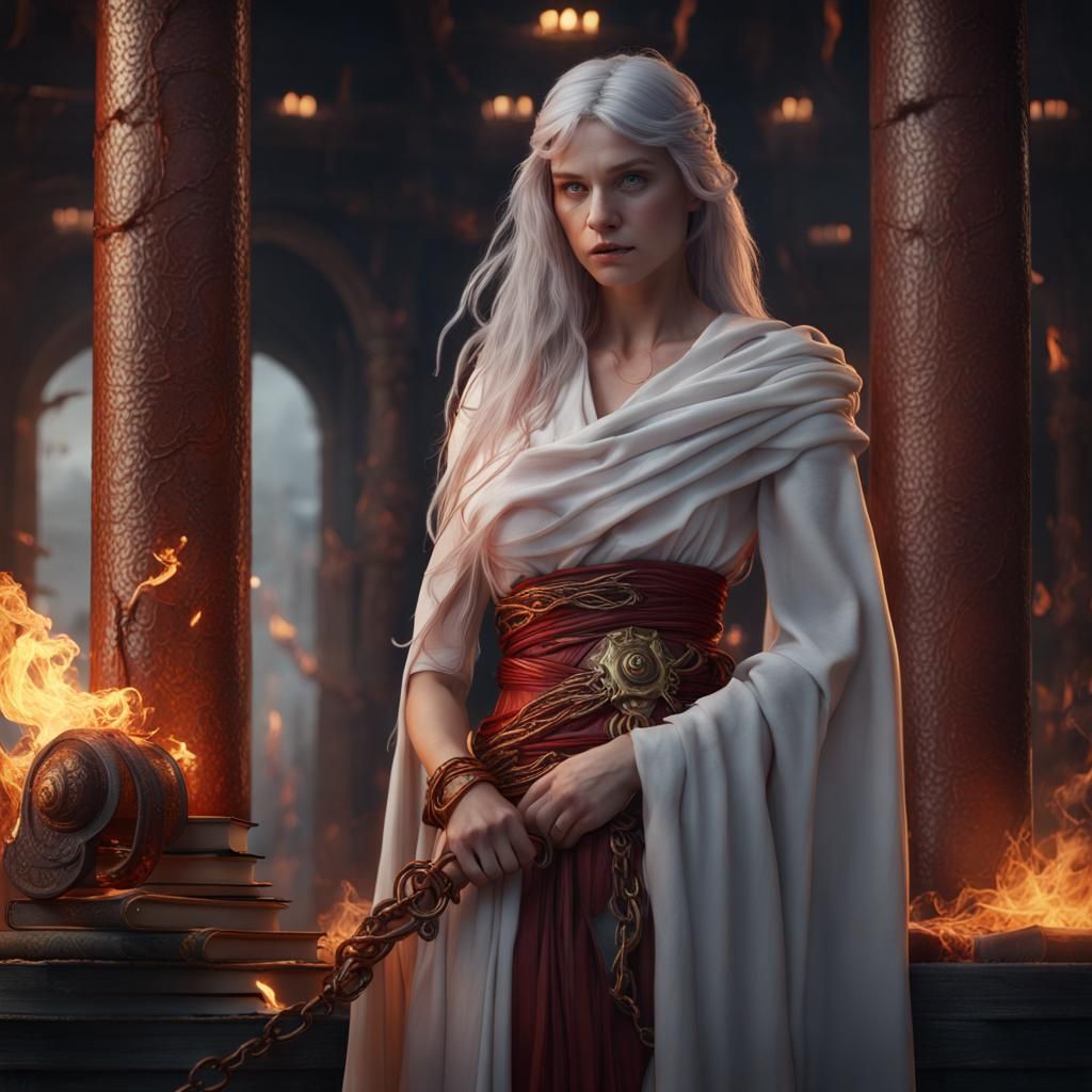 Helen Mirren as Fire Oracle: Detailed Matte Painting